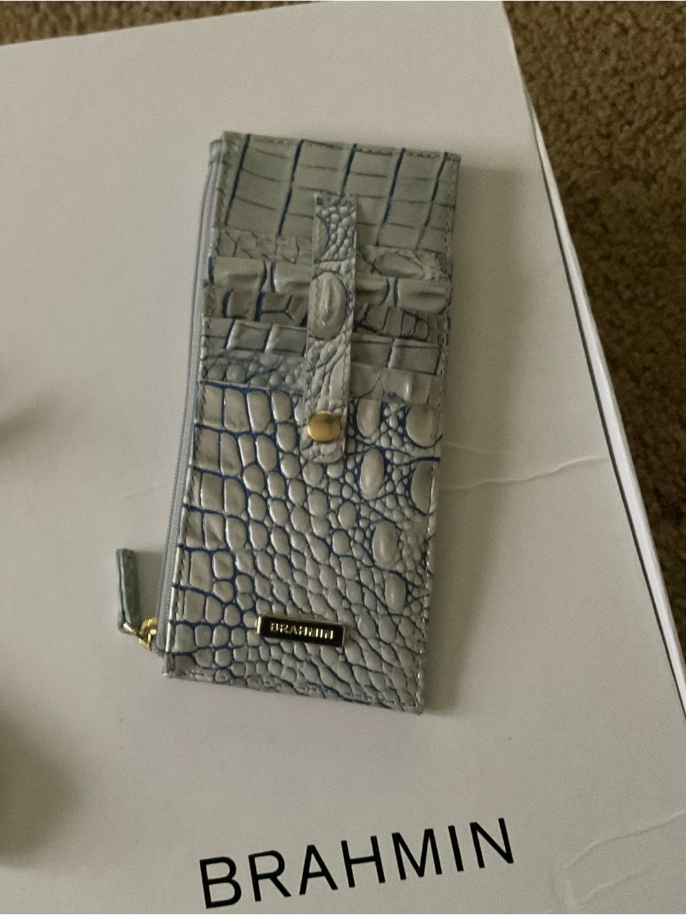 EUC Brahmin Pale Blue/silver Croc-Embossed Leather Wallet